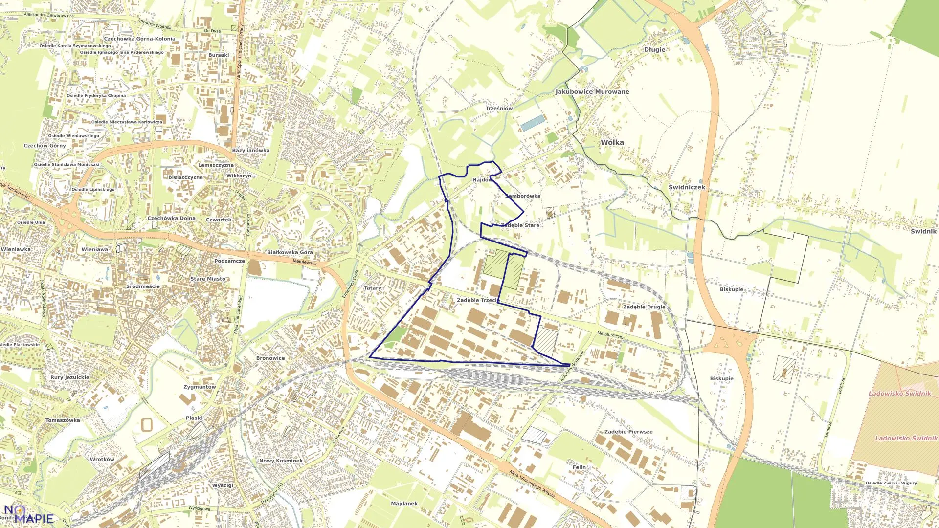 Mapa obrębu 13-Hajdów w mieście Lublin