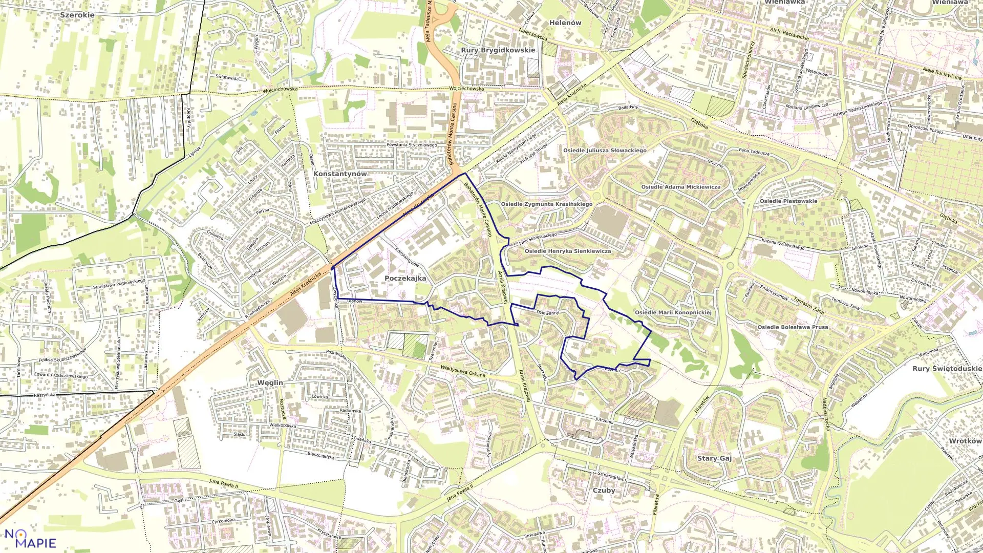 Mapa obrębu 15-Konstantynów w mieście Lublin