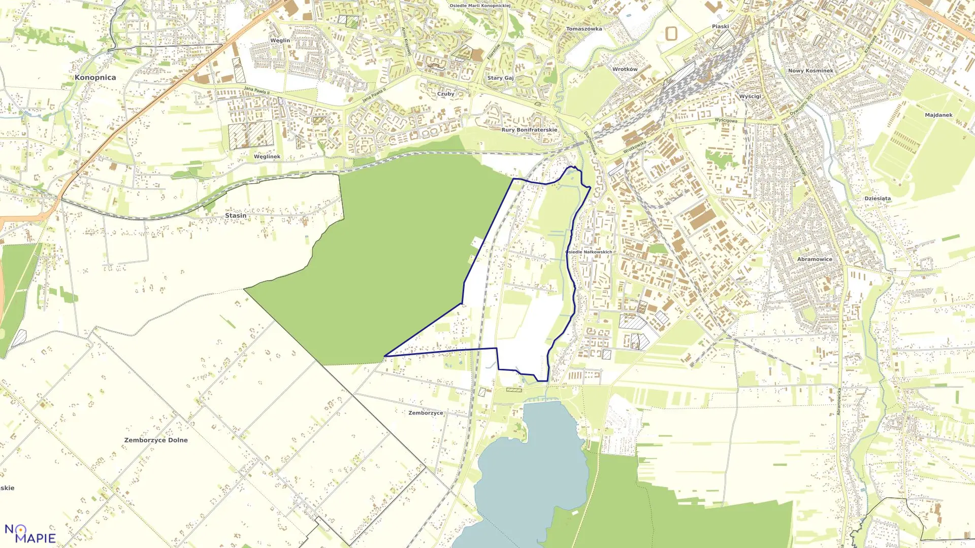 Mapa obrębu 20-Majdan Wrotkowski w mieście Lublin