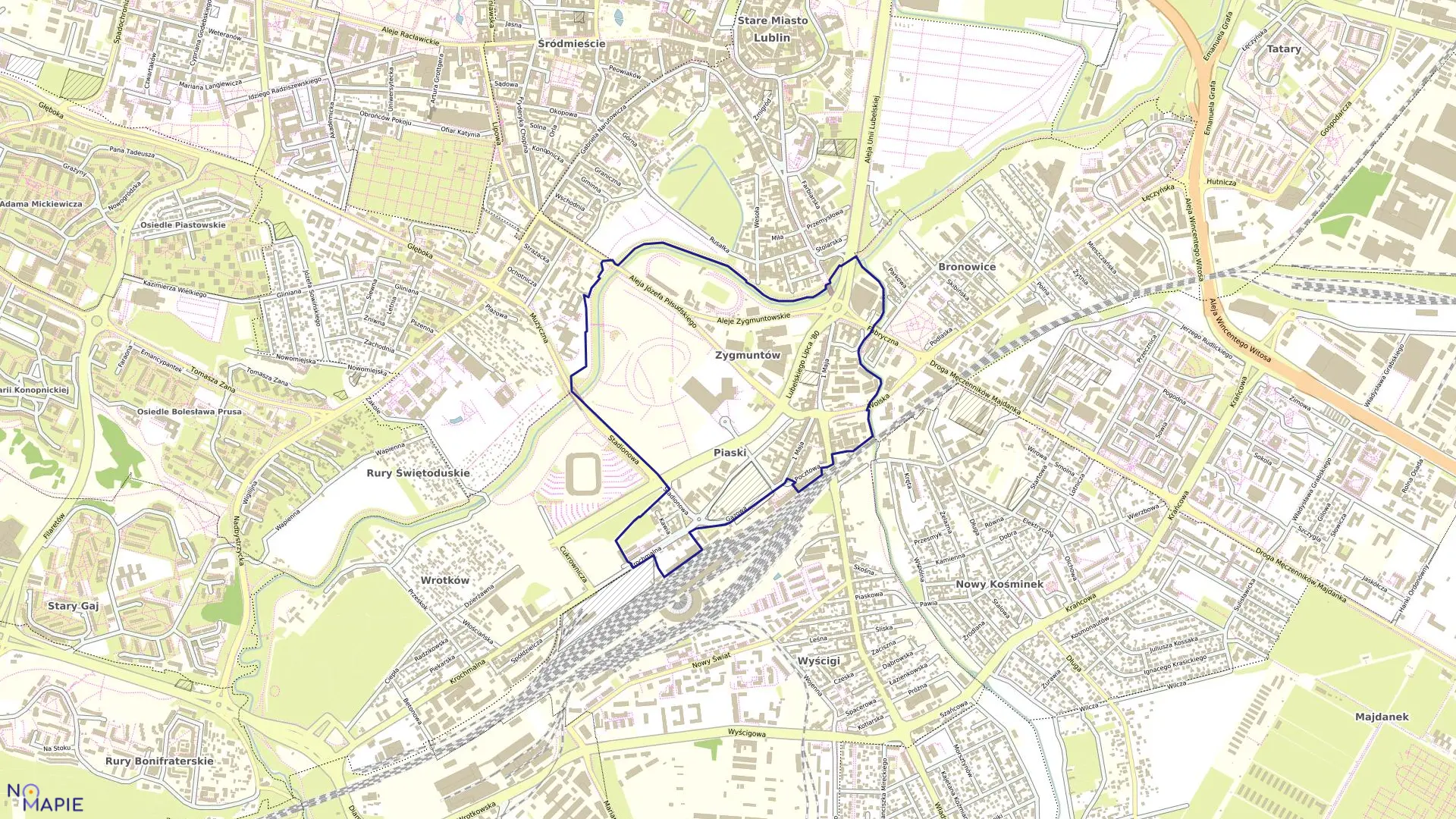 Mapa obrębu 22-Piaski w mieście Lublin