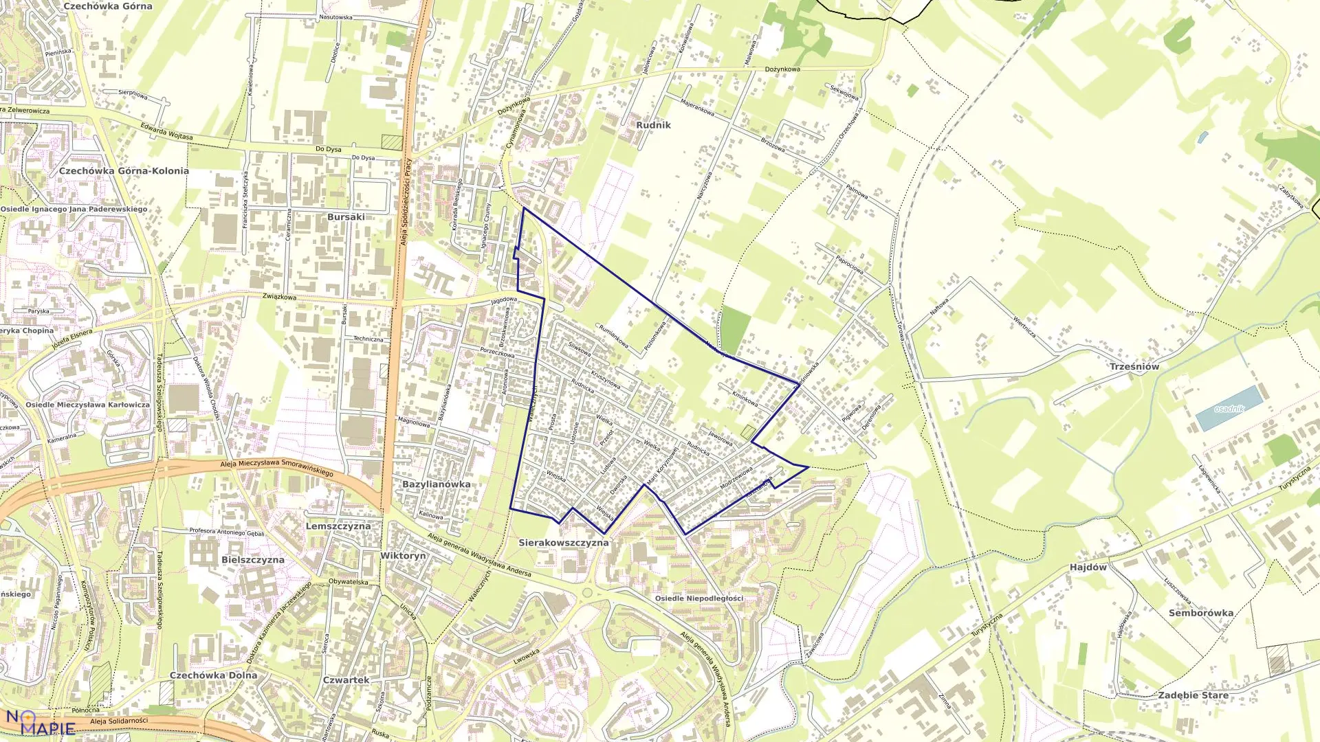 Mapa obrębu 23-Ponikwoda w mieście Lublin