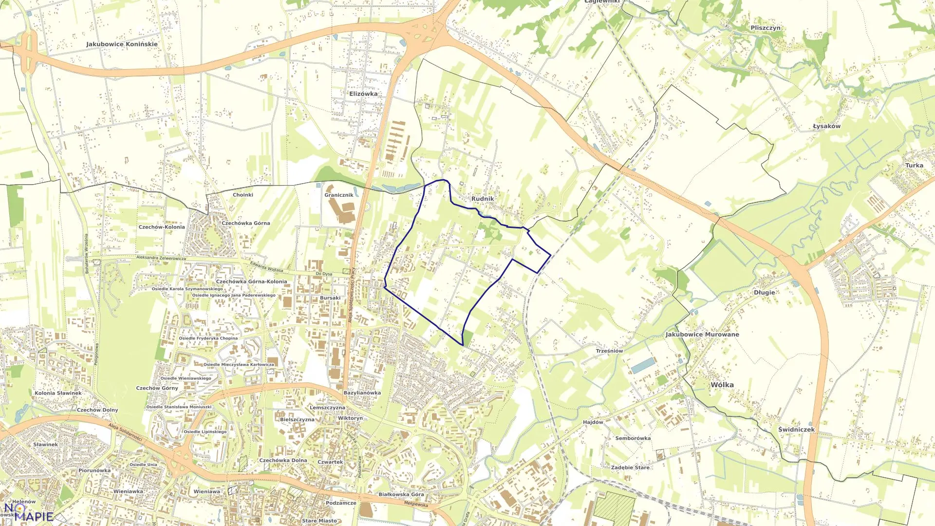 Mapa obrębu 24-Rudnik w mieście Lublin