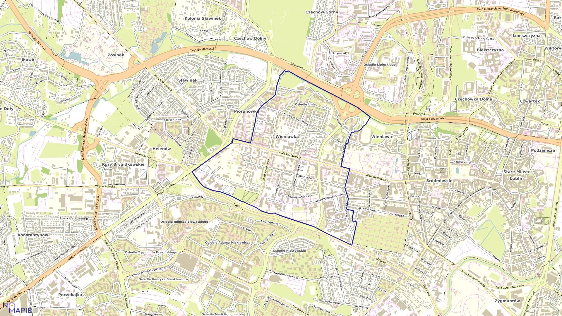 Mapa obrębu 26-Rury Brygidkowskie w mieście Lublin