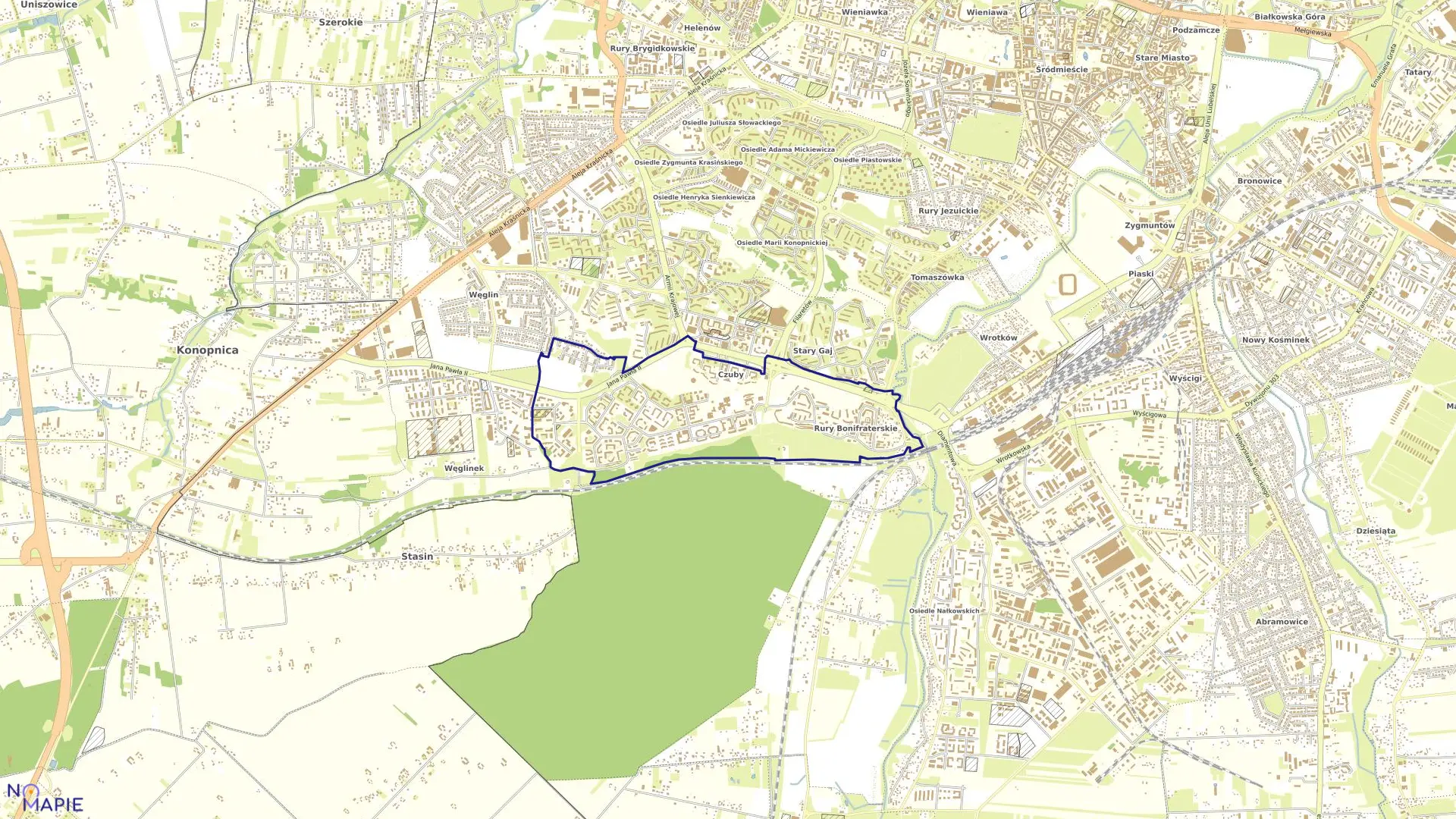 Mapa obrębu 27-Rury Bonifraterskie w mieście Lublin