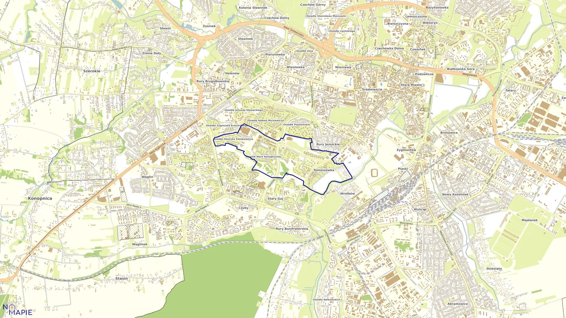 Mapa obrębu 28-Rury Jezuickie w mieście Lublin