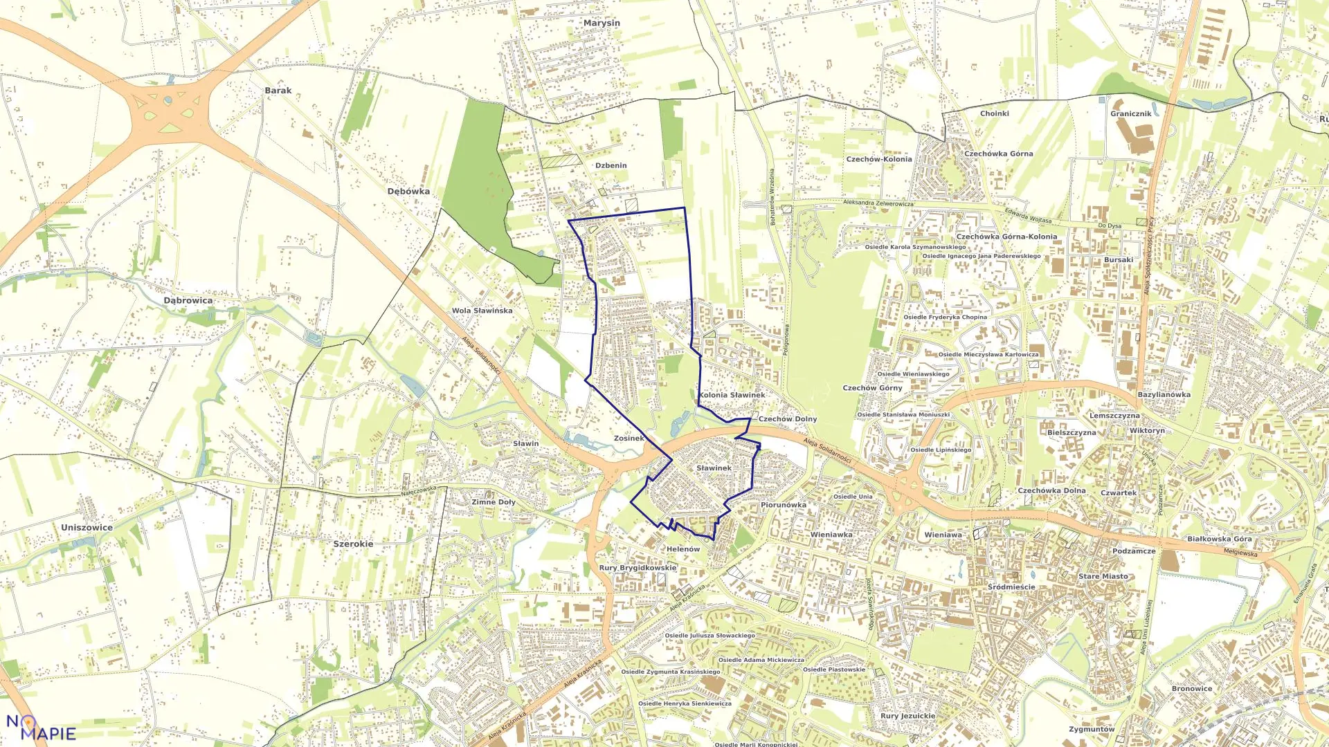 Mapa obrębu 31-Sławinek w mieście Lublin