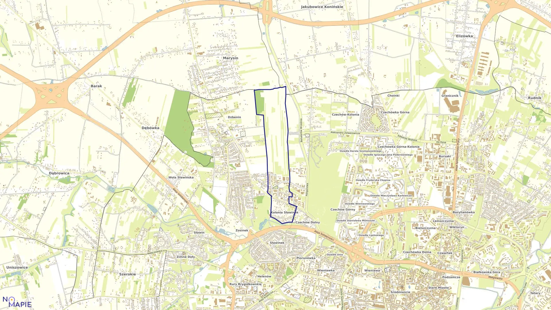 Mapa obrębu 32-Sławinek Wieś w mieście Lublin