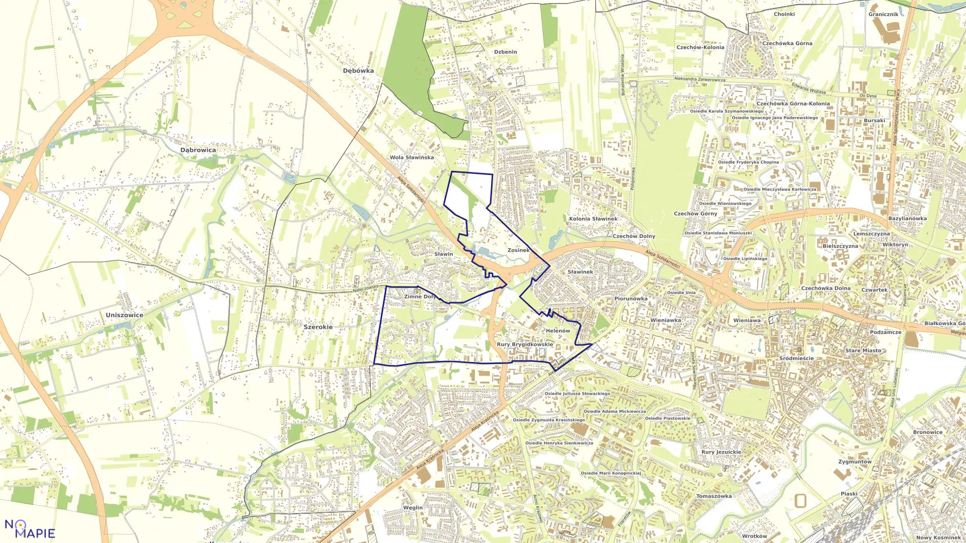 Mapa obrębu 33-Sławin Helenów w mieście Lublin