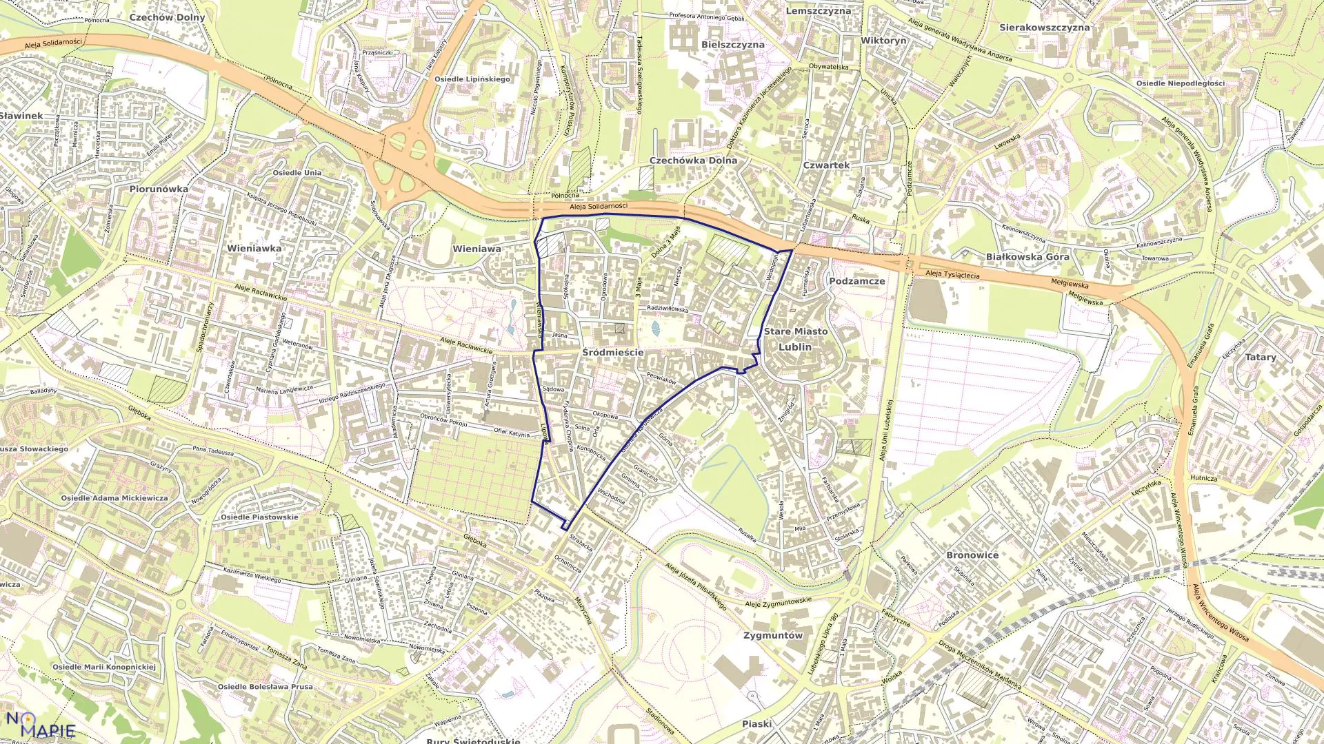 Mapa obrębu 36-Śródmieście w mieście Lublin