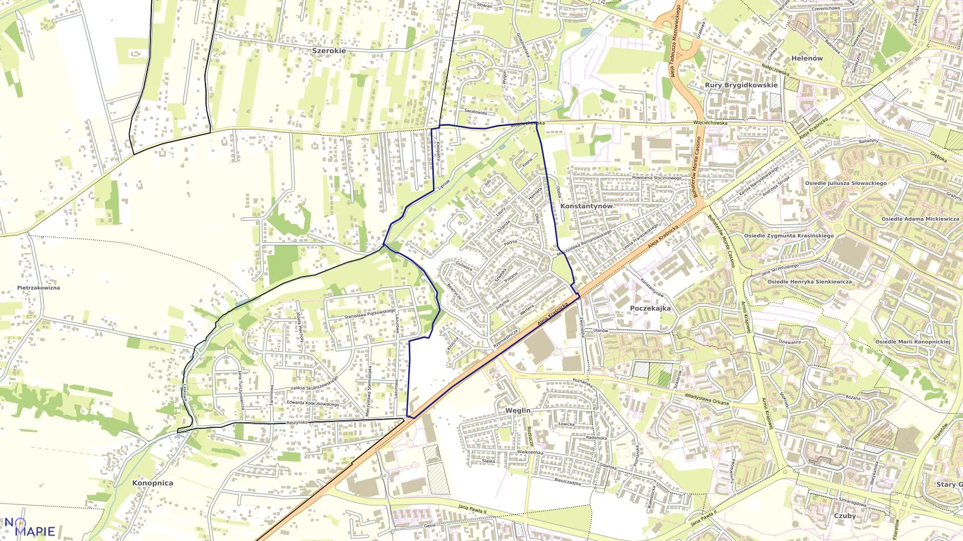 Mapa obrębu 39-Węglin-Północ w mieście Lublin