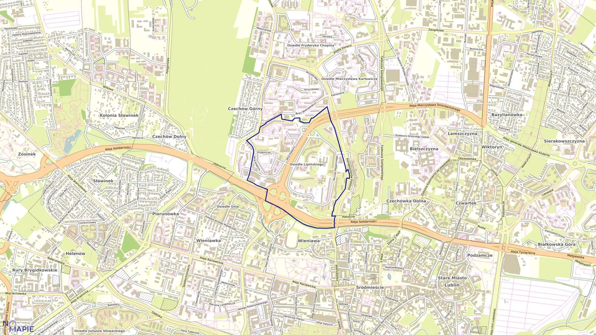 Mapa obrębu 5-Czechówka Górna Wieś w mieście Lublin