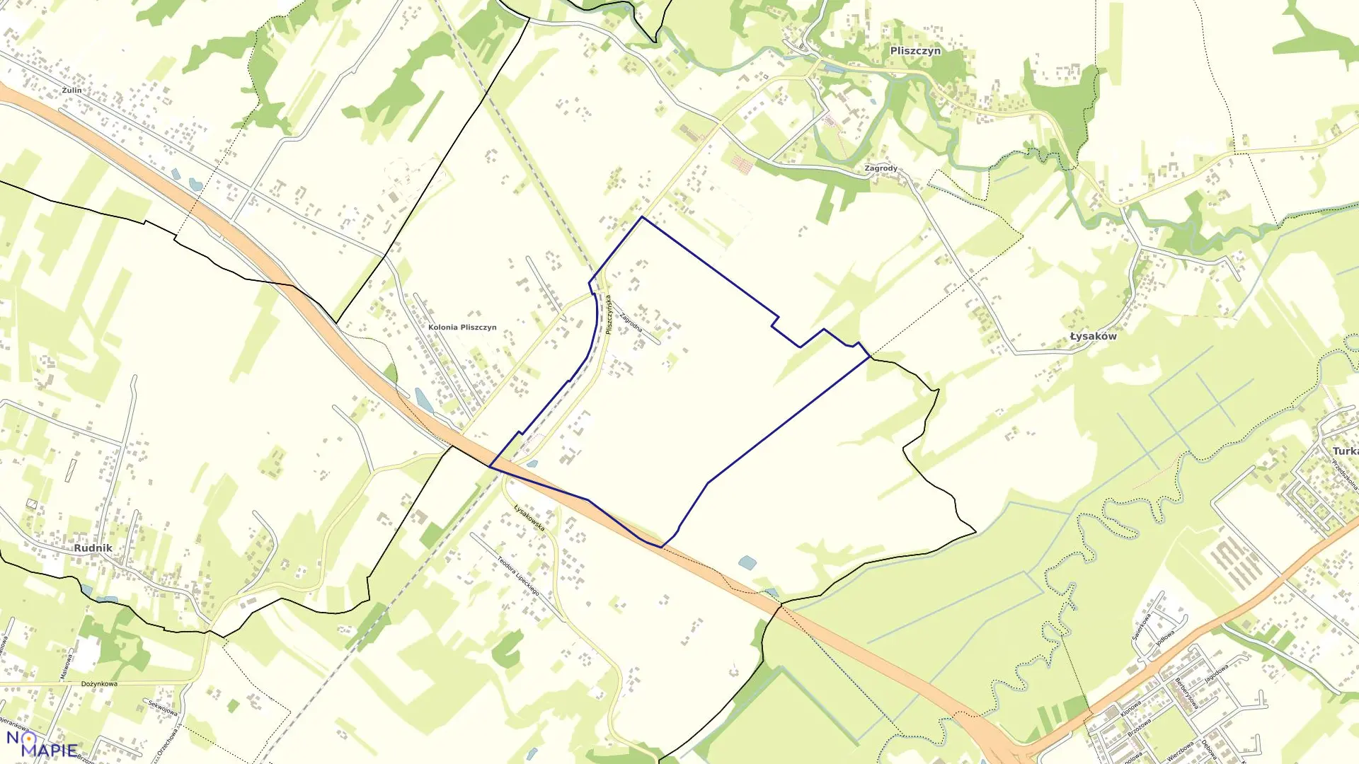 Mapa obrębu 60-Pliszczyn w mieście Lublin