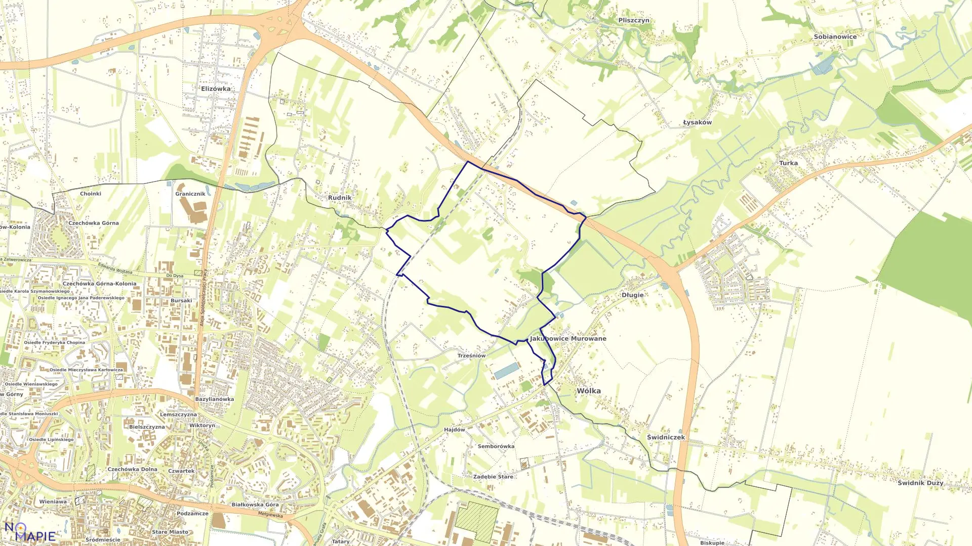 Mapa obrębu 62-Jakubowice Murowane w mieście Lublin