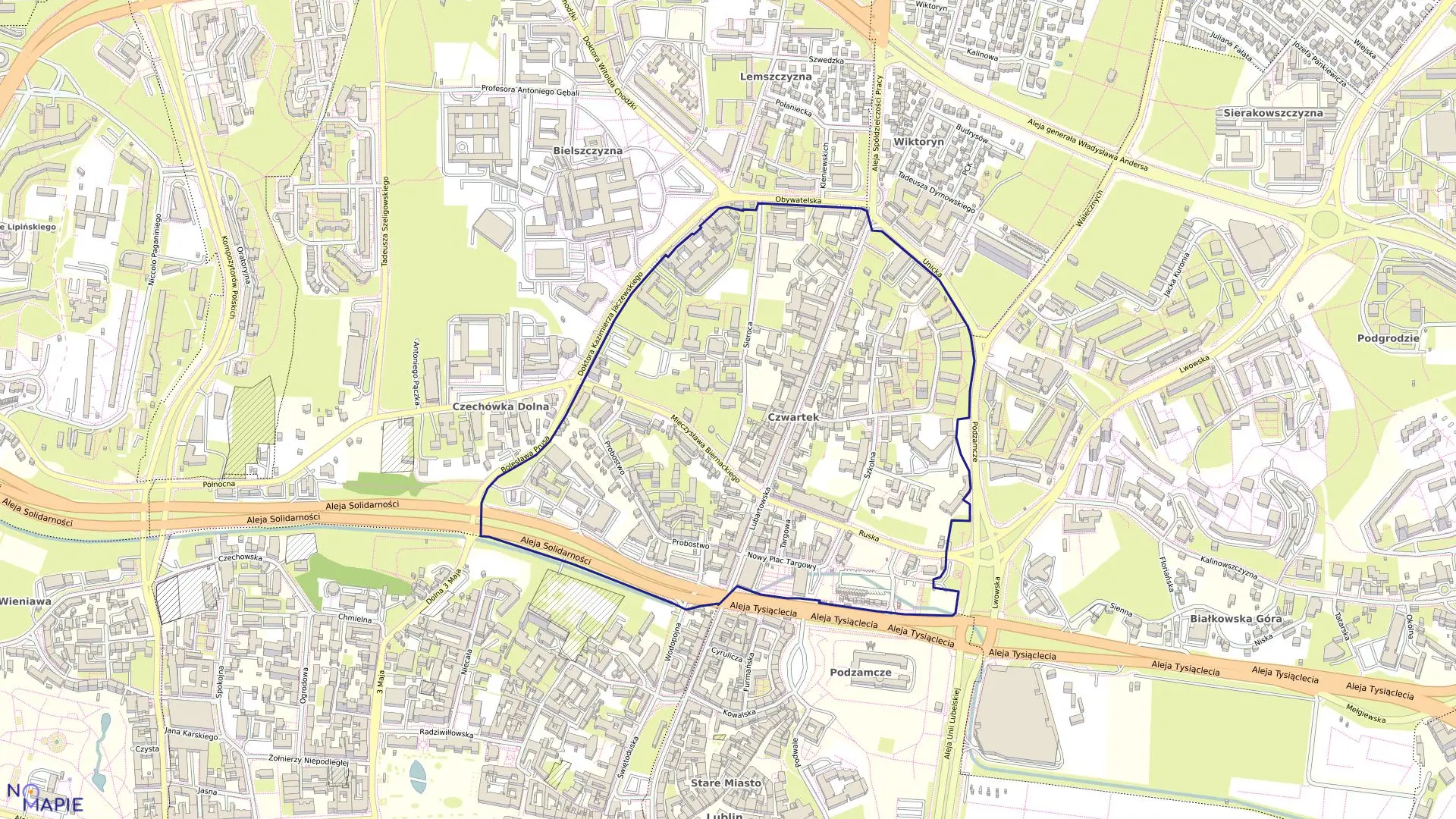 Mapa obrębu 7-Czwartek w mieście Lublin