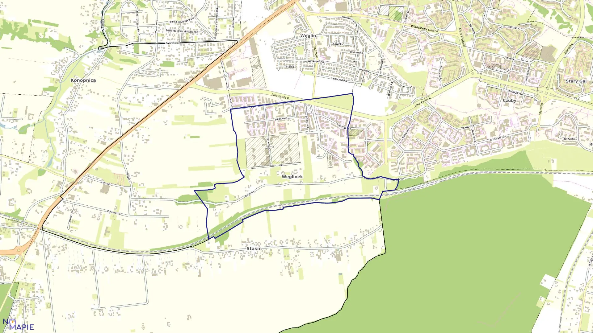 Mapa obrębu 70-Węglinek w mieście Lublin