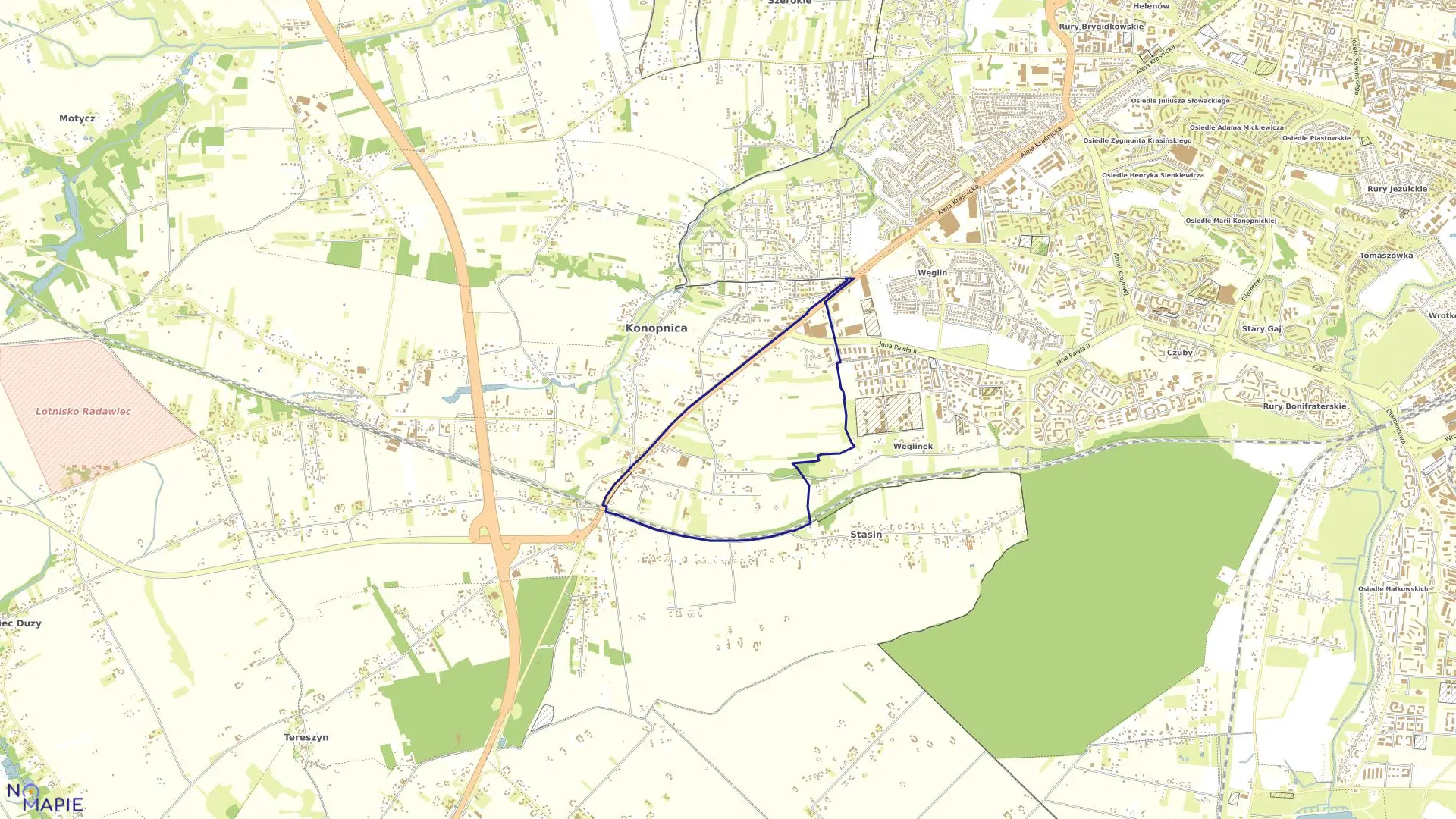 Mapa obrębu 71-Konopnica I w mieście Lublin