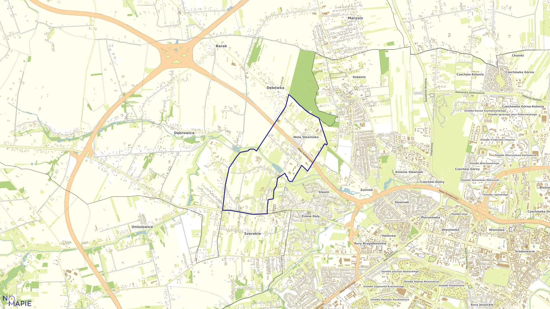 Mapa obrębu 74-Wola Sławińska w mieście Lublin